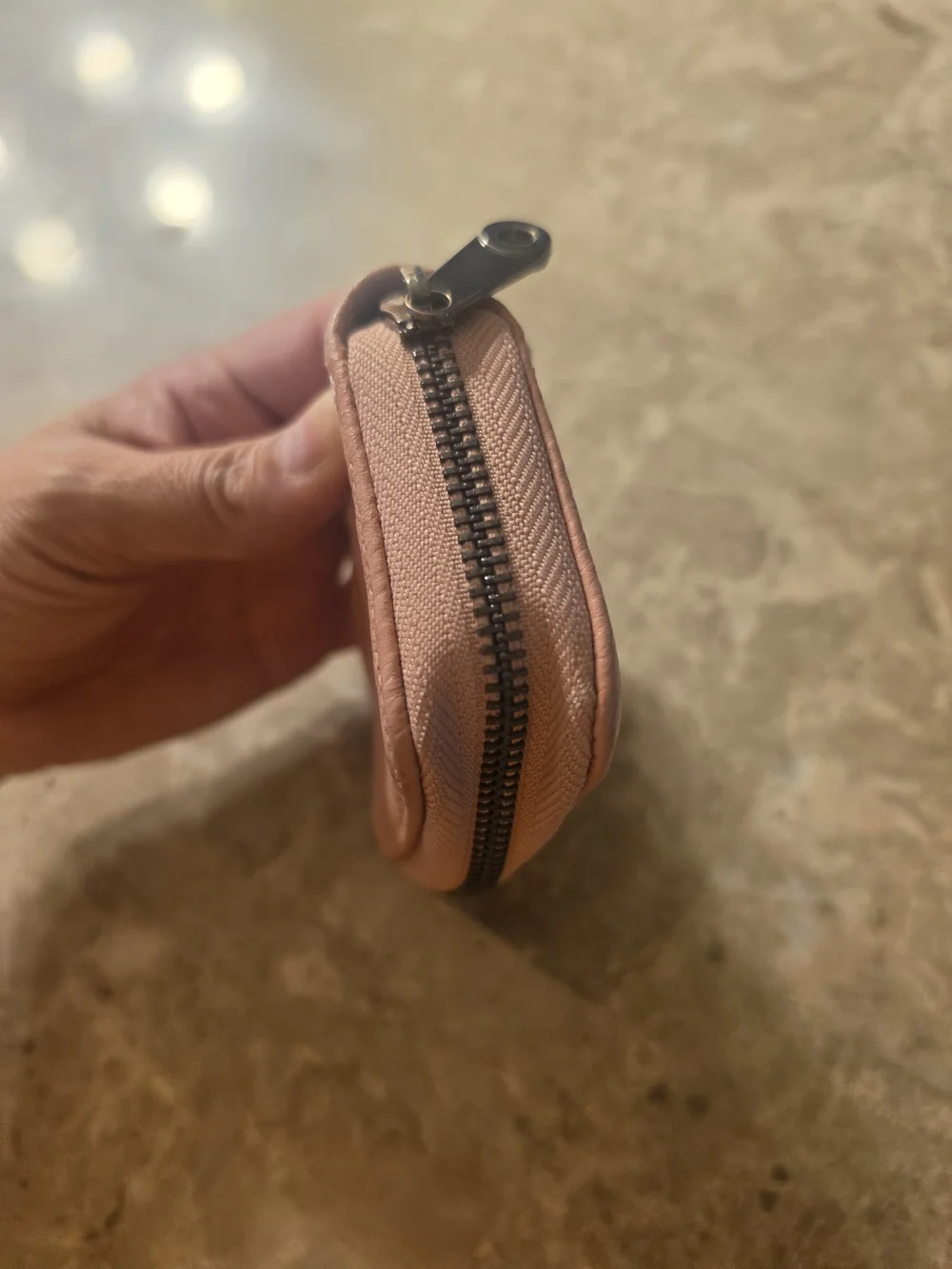 Pink Pebbled Leather Zip Card & Key Holder